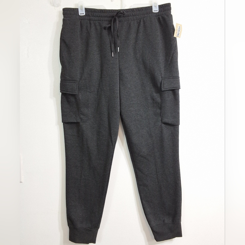 Men's Fleece Charcoal Heather Cargo Sweatpants Joggers, Size XL, New With Tag